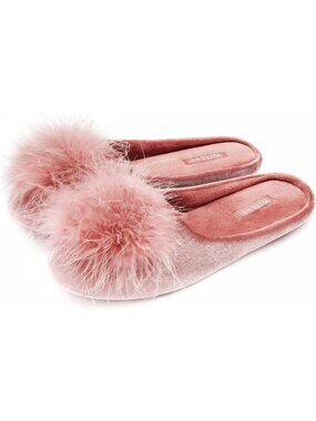 Women's Pink Fuzzy Velvet Memory Foam Indoor House Non-slip Lightweight Slipper